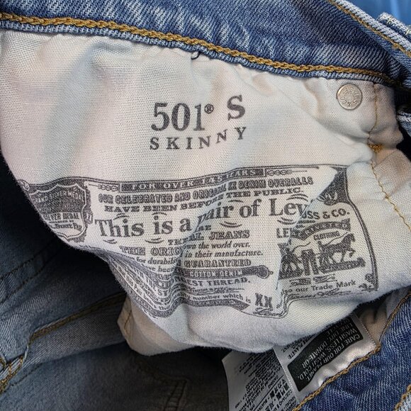 Levis 501 Skinny Jeans Womens 29 Light Wash Blue Denim Button Fly Frayed Hem - Picture 11 of 13